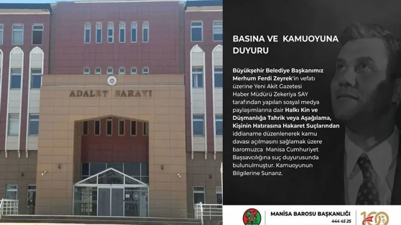 Manisa Barosu’ndan Yeni Akit Haber Müdürü hakkında suç duyurusu